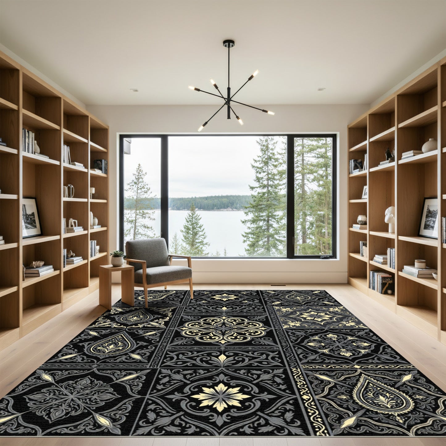 Black Golden Paisley Medallion Collage Rug