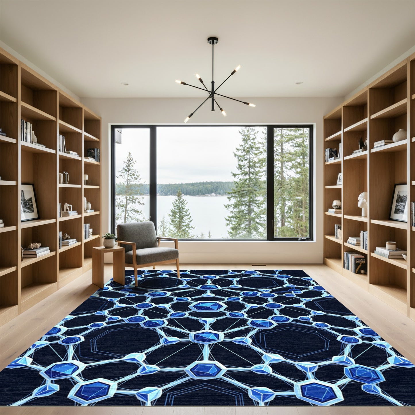 Deep Blue Crystal Hexagonal Network Rug