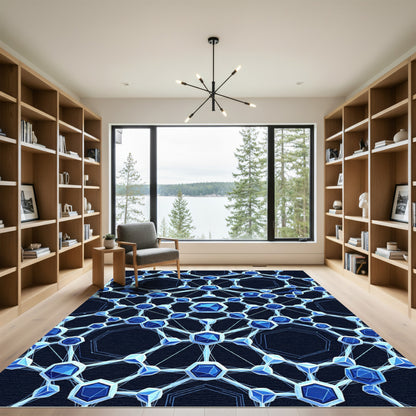 Deep Blue Crystal Hexagonal Network Rug