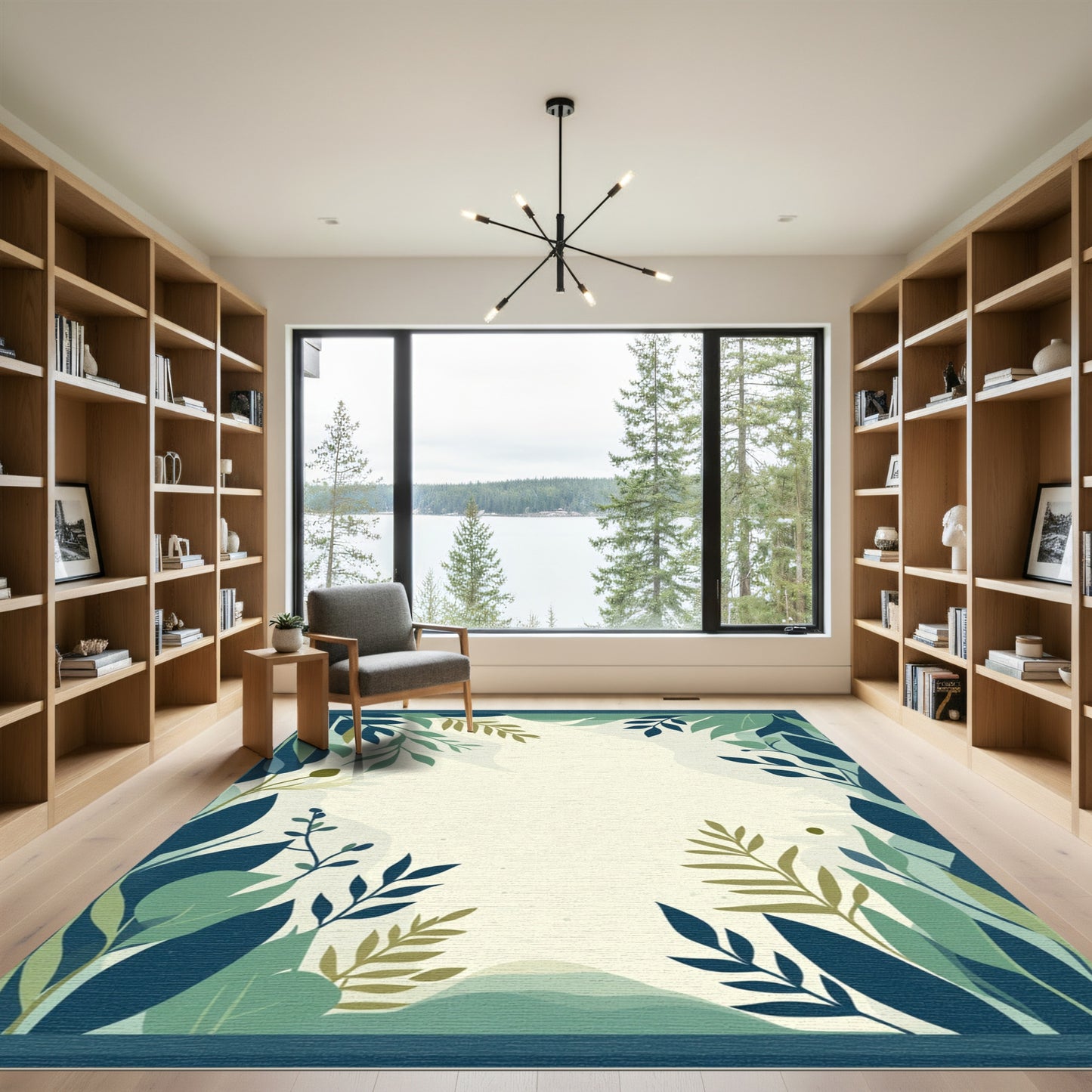 Deep Forest Green Leafy Border Rug