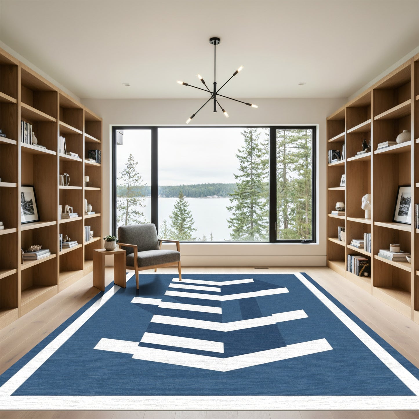 Modern Blue White Geometric Shape Rug
