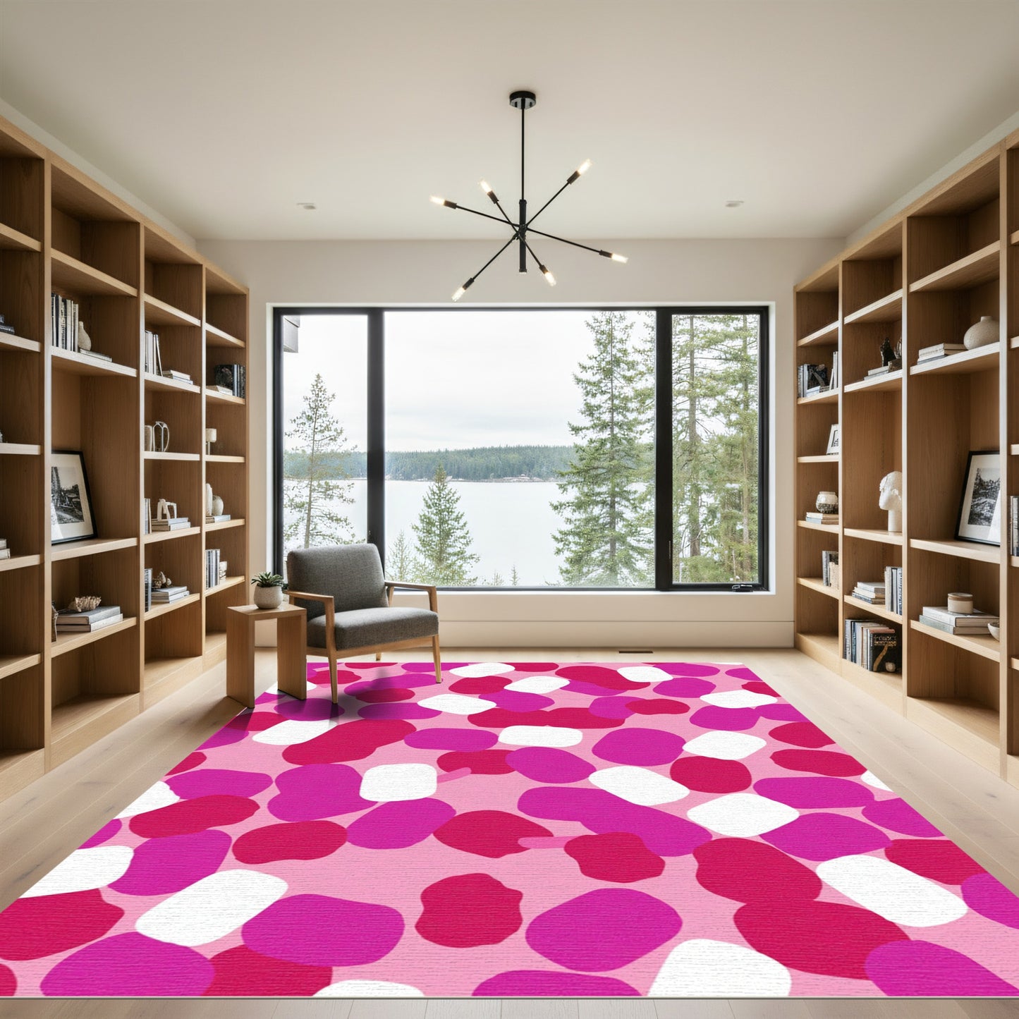Pink White Berry Abstract Shapes Rug