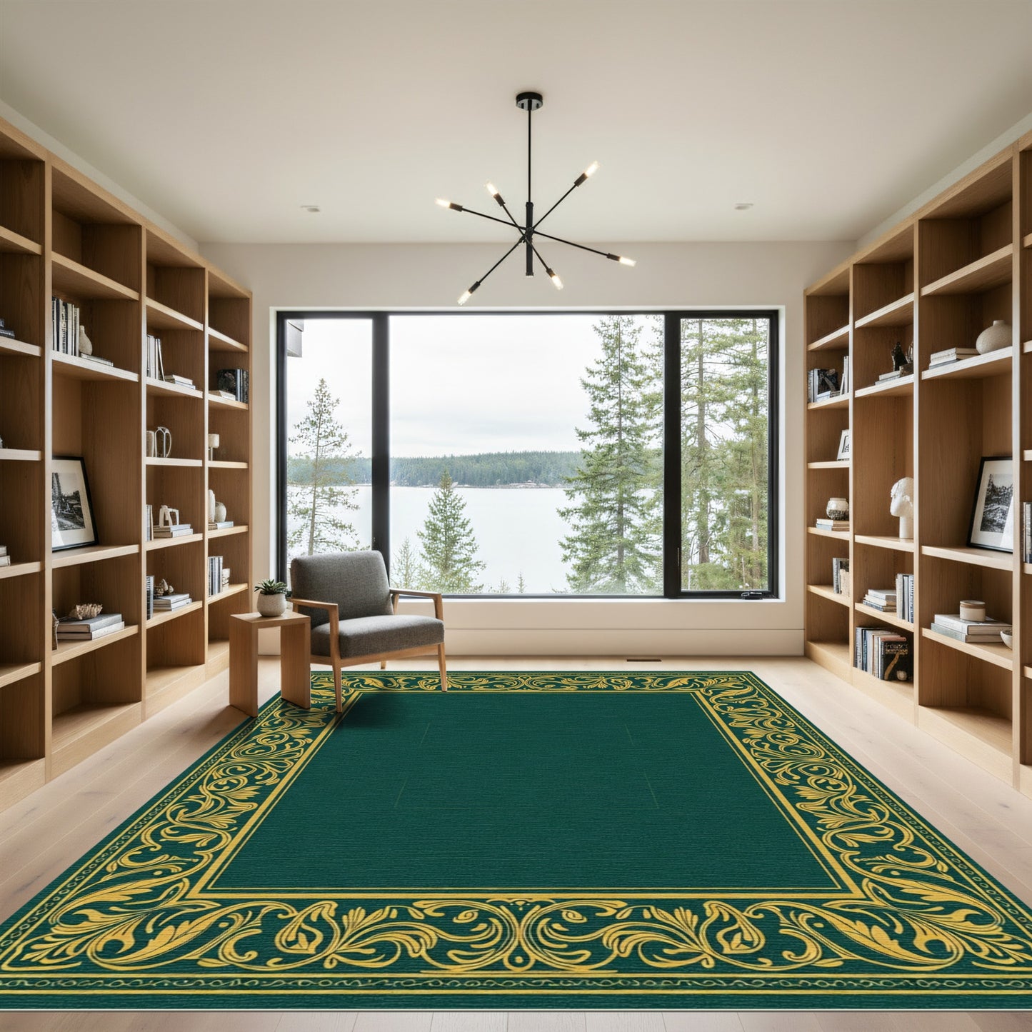 Emerald Gold Ornate Floral Border Rug
