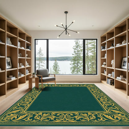 Emerald Gold Ornate Floral Border Rug