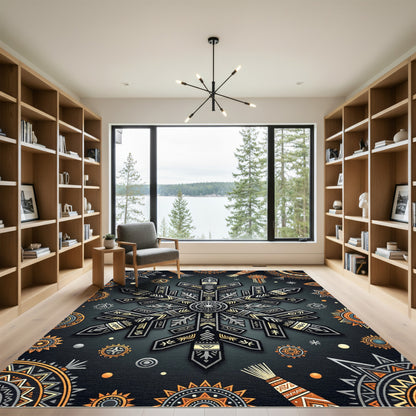 Tribal Charcoal Geometric Snowflake Medallion Rug
