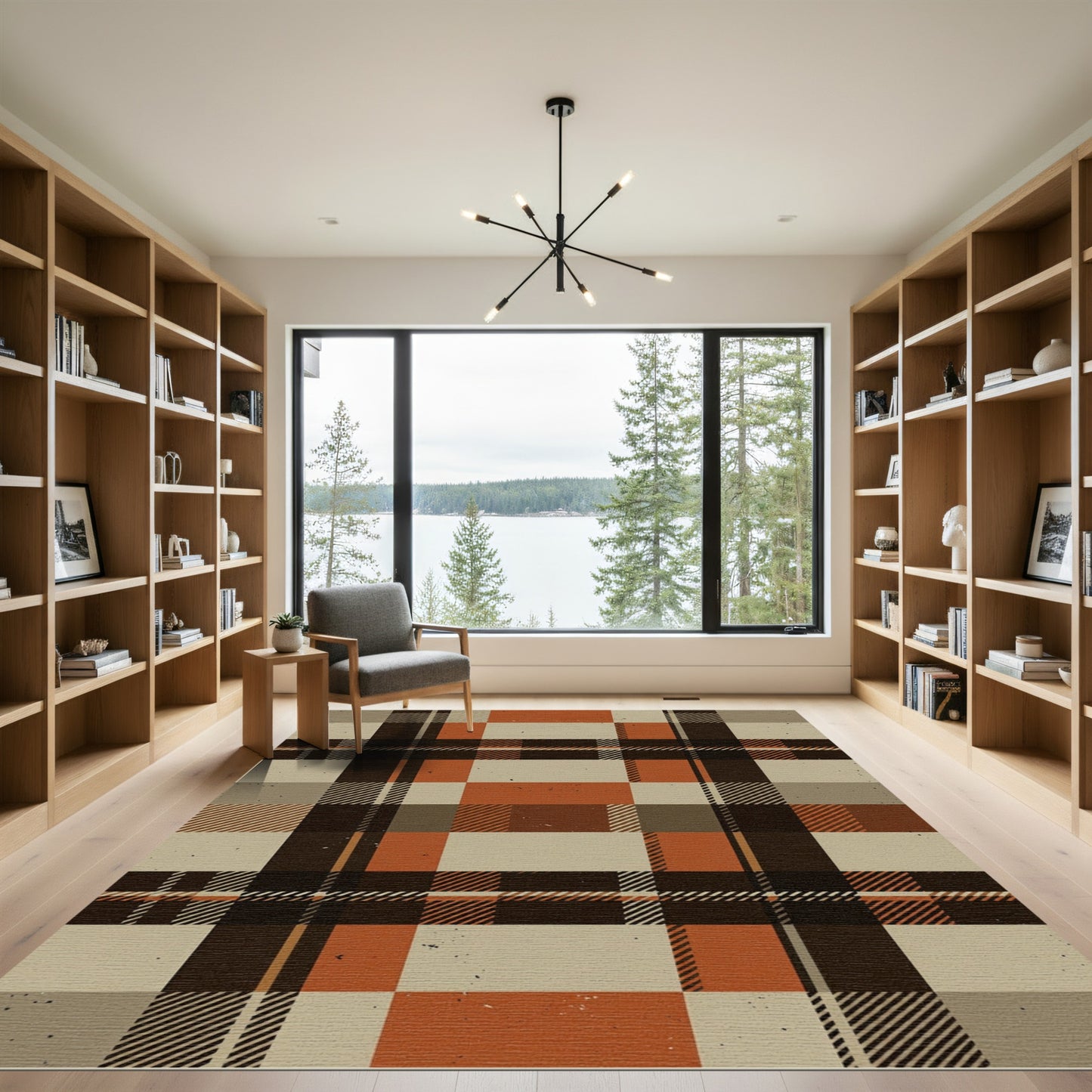 Rustic Burnt Orange Plaid Geometric Rug