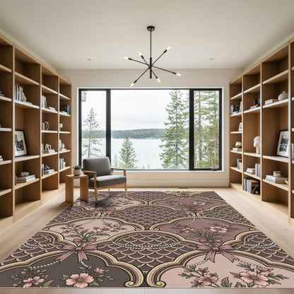 Vintage Pink Floral Archway Ribbon Rug