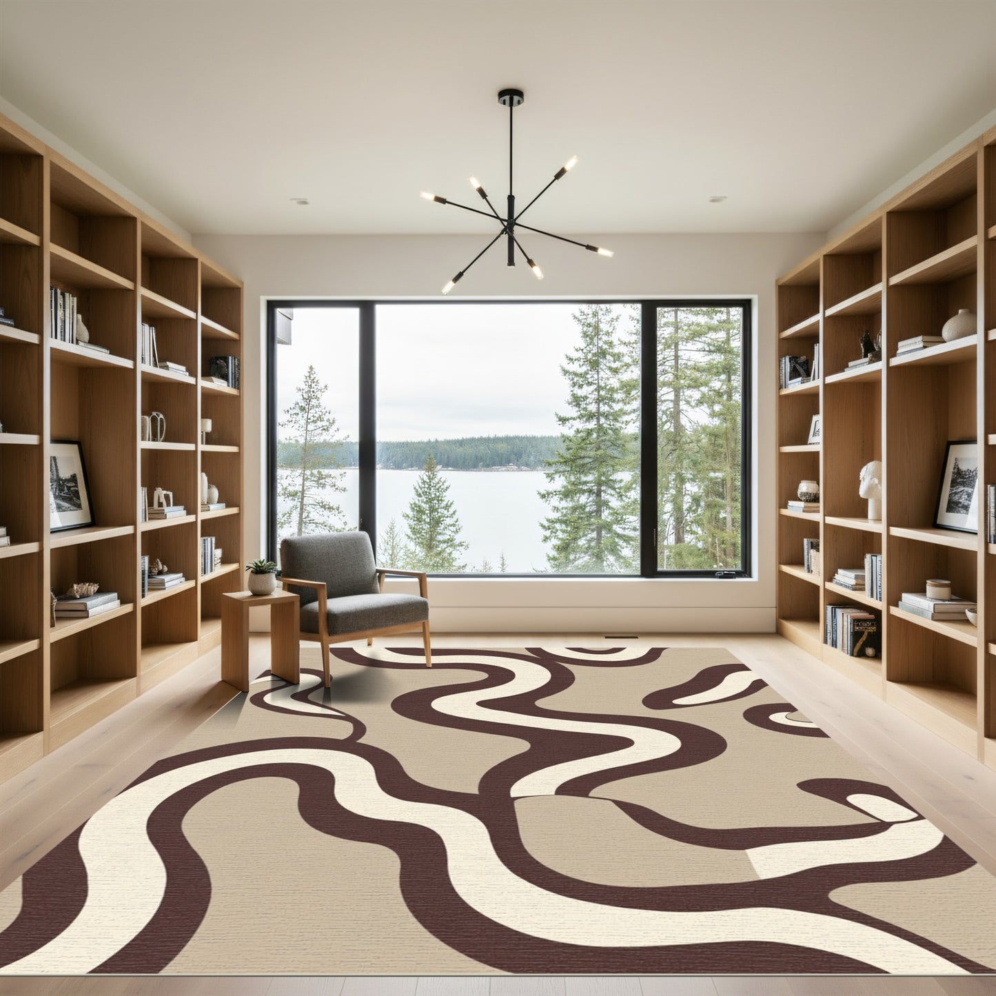 Retro Brown Cream Wavy Lines Rug