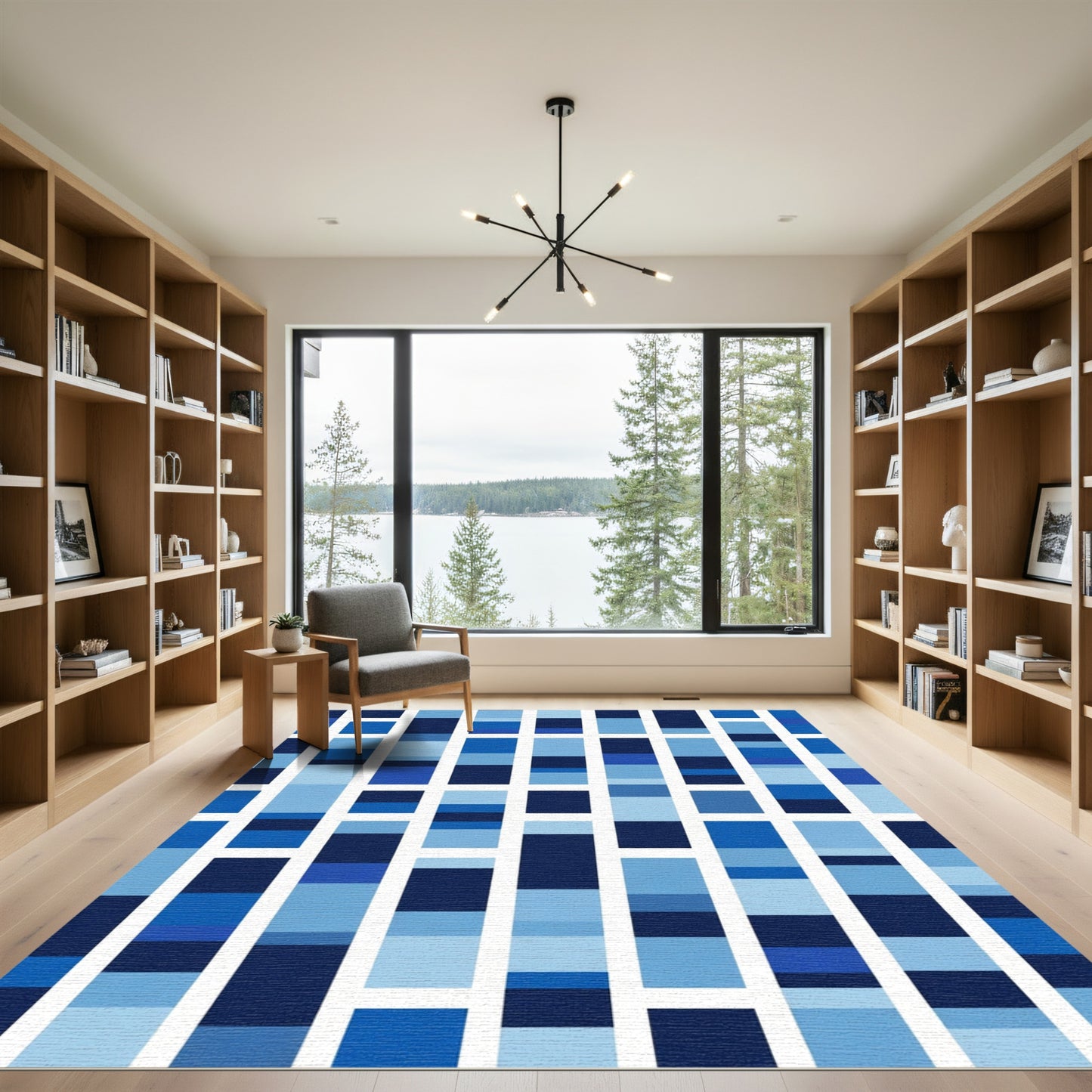 Oceanic Blues Stacked Rectangles Rug