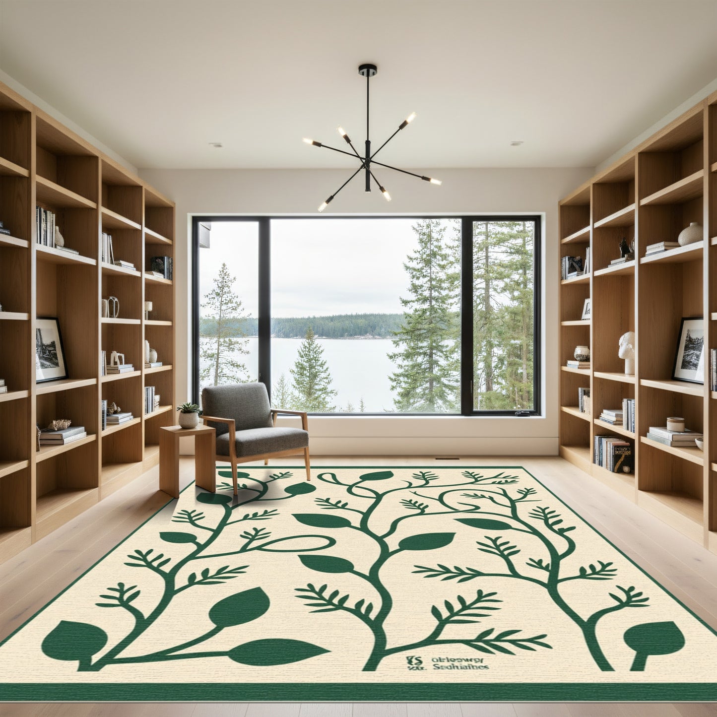 Forest Green Vine Leaf Composition Rug