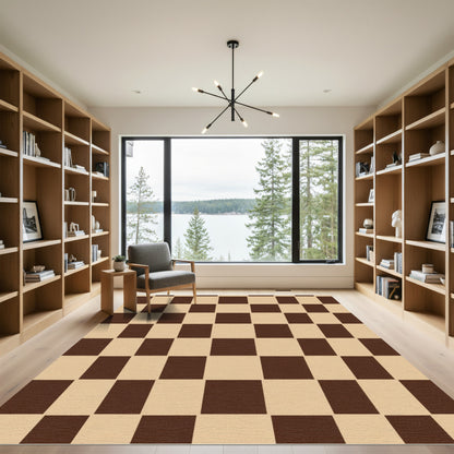 Brown Beige Checkerboard Square Rug