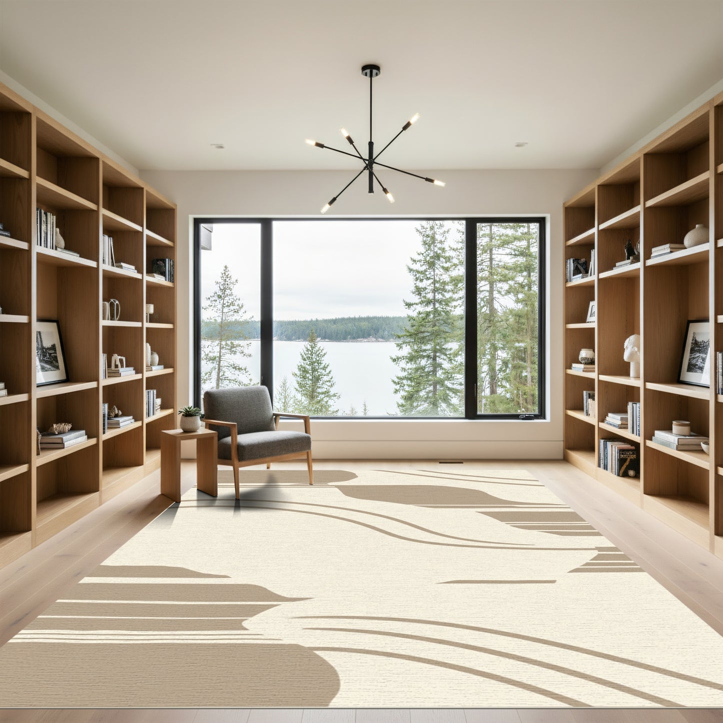 Beige Abstract Wave Swirl Rug