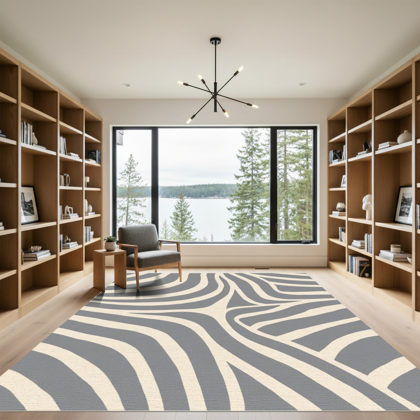 Gray And Cream Abstract Wave Rug