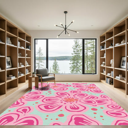 Pink Coral Fuchsia Floral Burst Rug