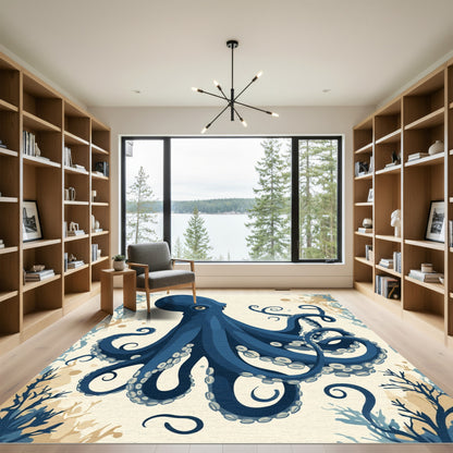 Deep Blue Octopus Seaweed Swirl Rug