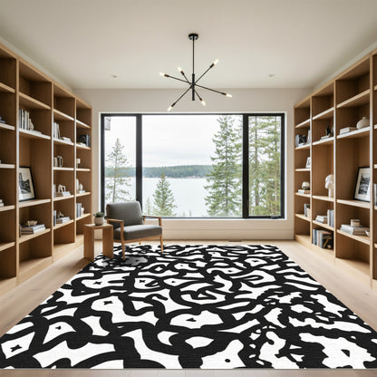 Monochromatic Organic Line Art Rug