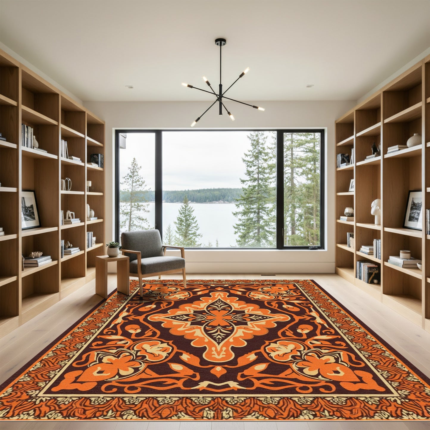 Fiery Orange Floral Medallion Rug