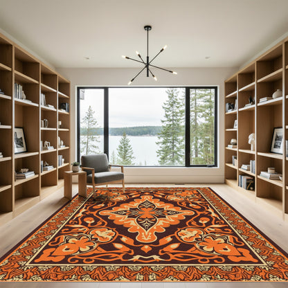 Fiery Orange Floral Medallion Rug