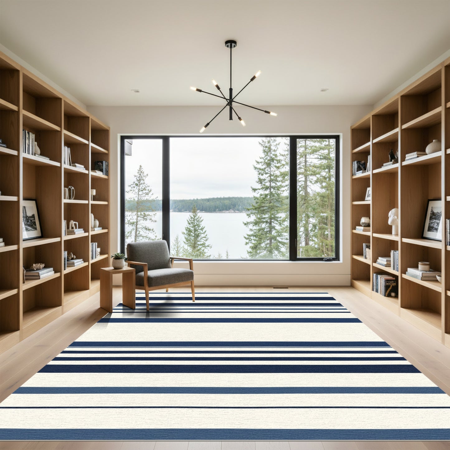 Bold Navy Blue Tonal Stripe Rug