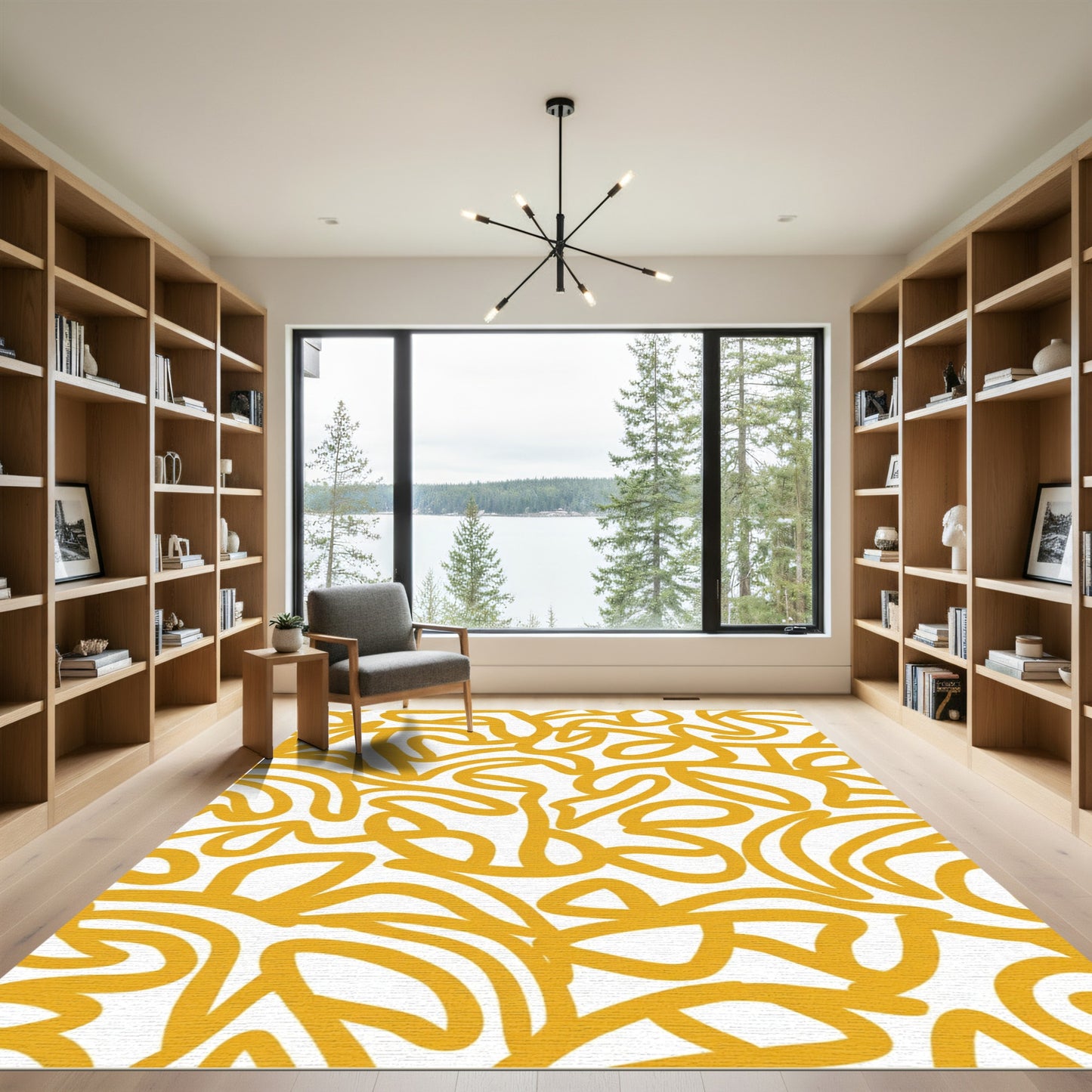 Golden Yellow Abstract Swirl Rug