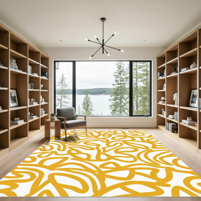 Golden Yellow Abstract Swirl Rug