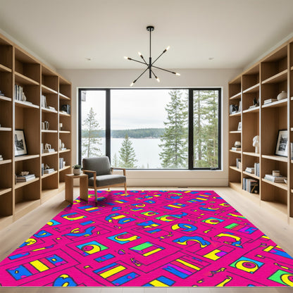 Vibrant Pink Abstract Geometric Composition Rug