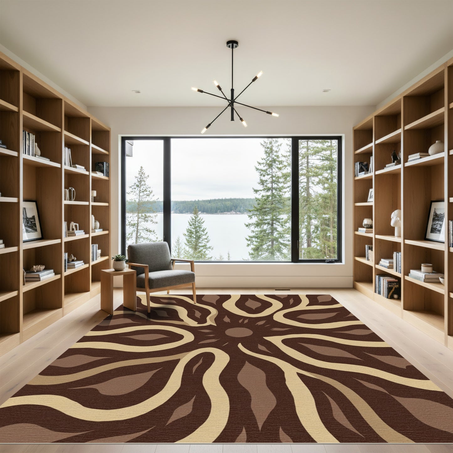 Earthy Abstract Sunburst Waves Rug