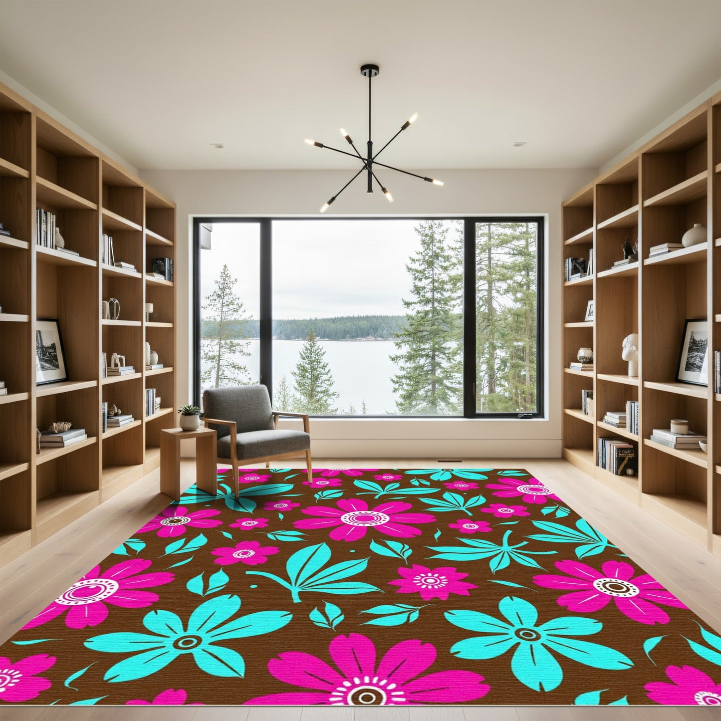 Bold Pink Teal Floral Pattern Rug