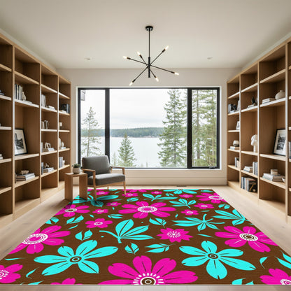 Bold Pink Teal Floral Pattern Rug