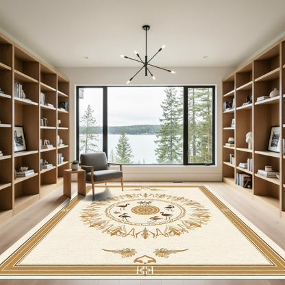 Golden Crane Mandala Art Rug
