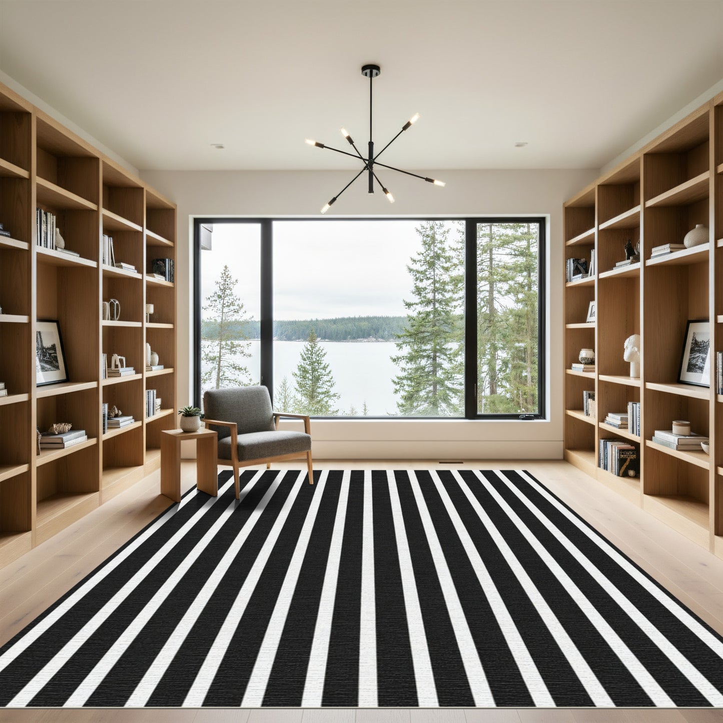 Crisp Black White Vertical Stripes Rug