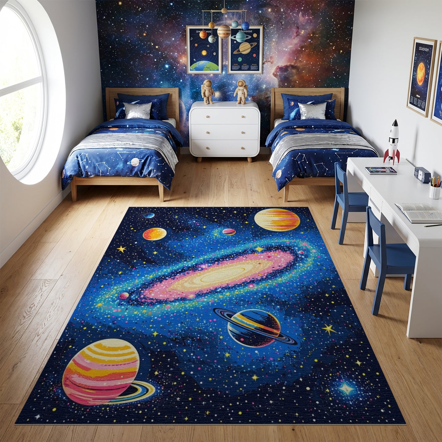 Vibrant Cosmic Galaxy Planets Stars Rug