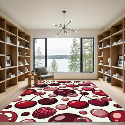 Red Cherry Raspberry Bubble Pattern Rug