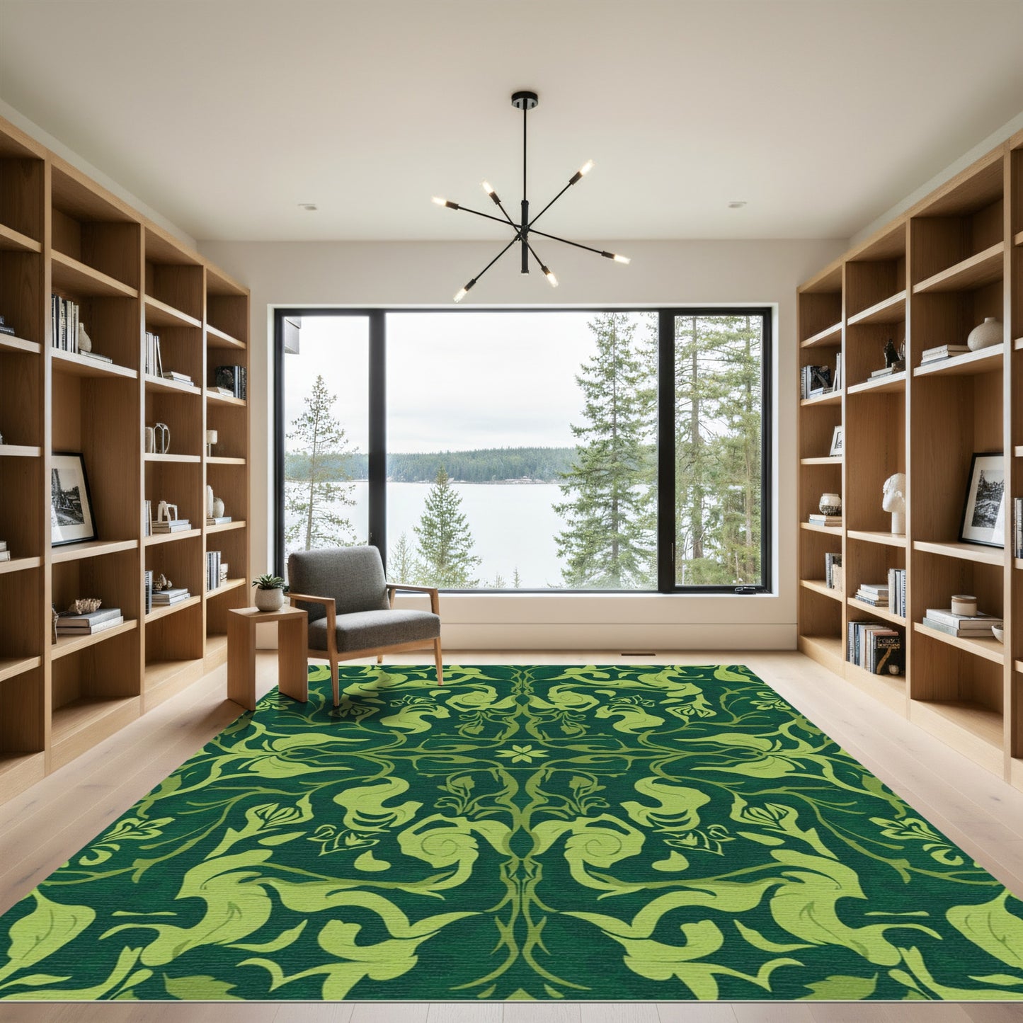 Emerald Green Floral Symmetry Rug