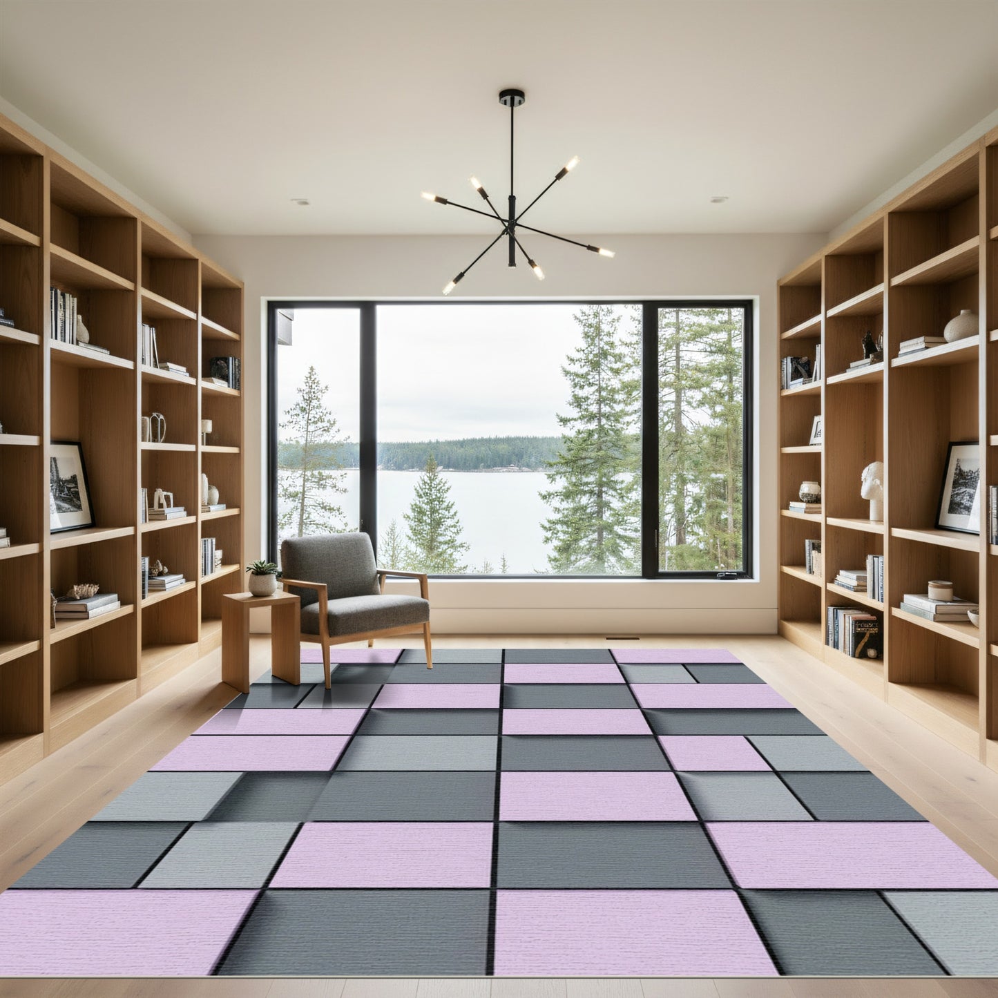 Pastel Pink Gray Geometric Tiles Rug