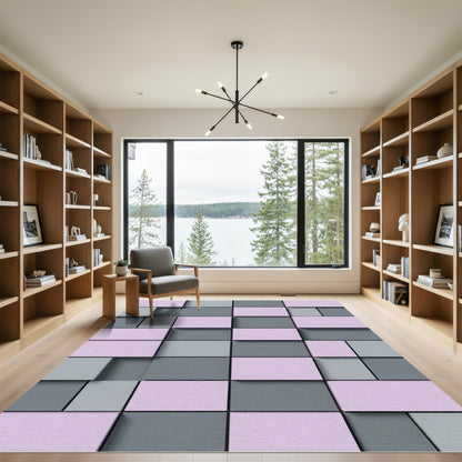 Pastel Pink Gray Geometric Tiles Rug