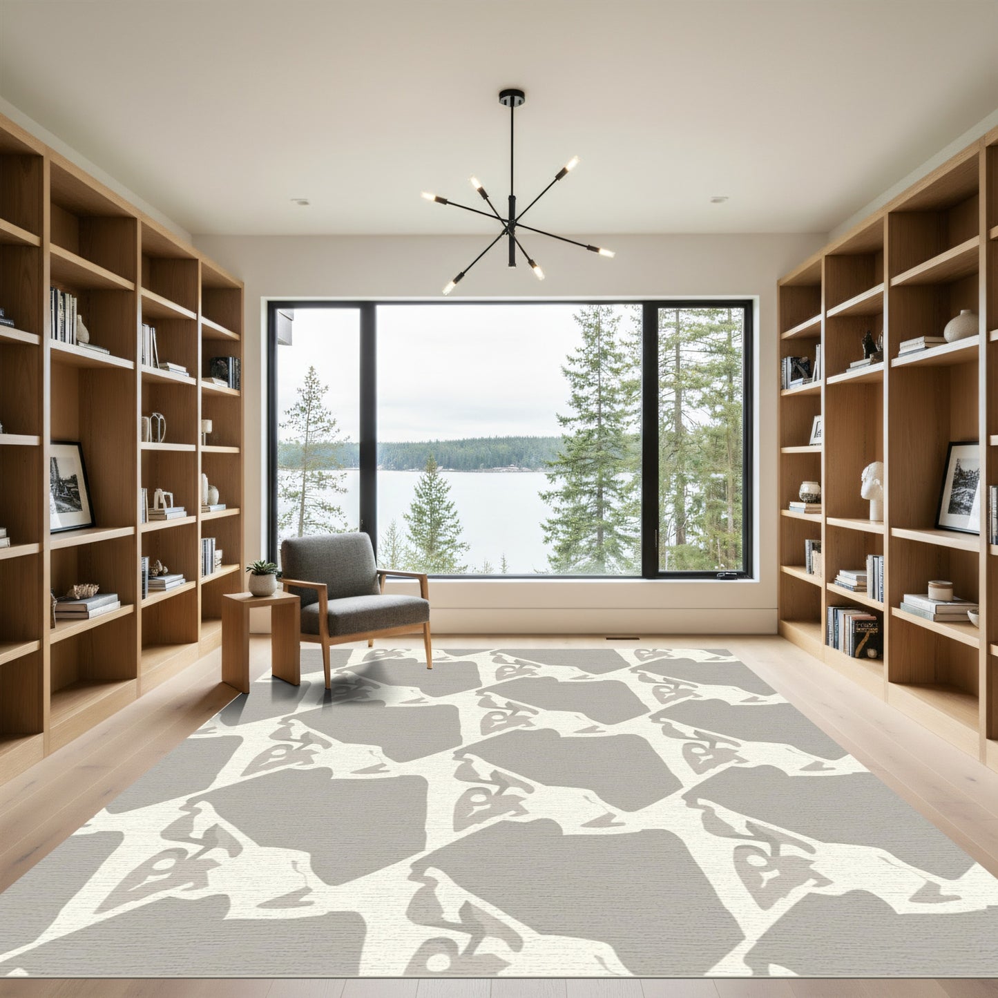 Gray And Cream Abstract Overlap Shapes Rug