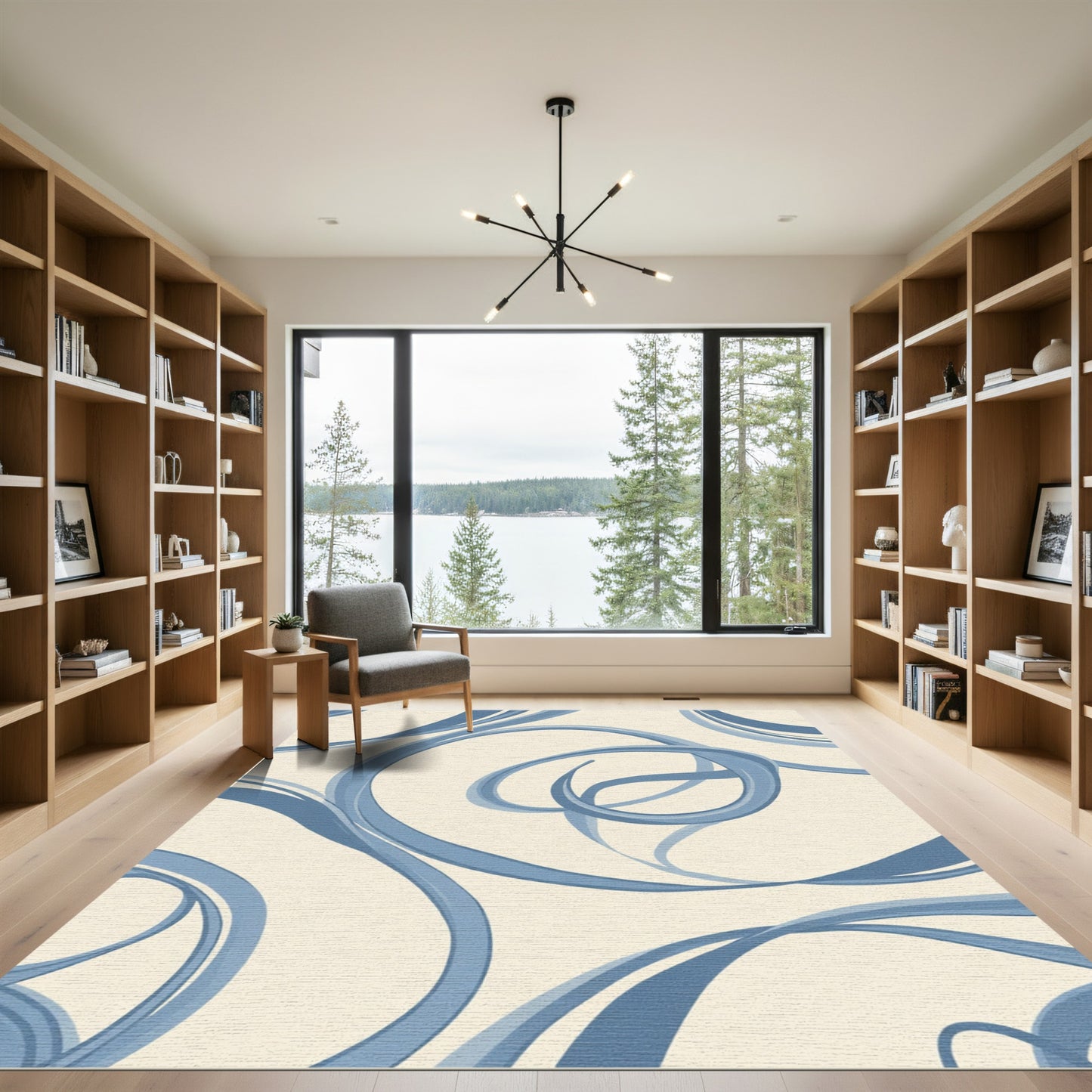 Serene Blue Ribbon Swirl Rug