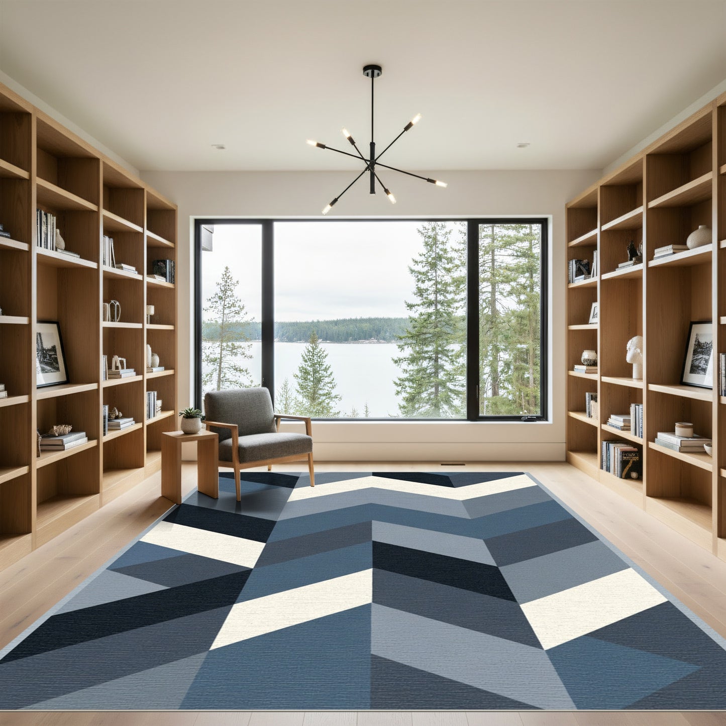 Modern Blue Gray Chevron Geometric Rug