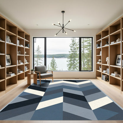 Modern Blue Gray Chevron Geometric Rug