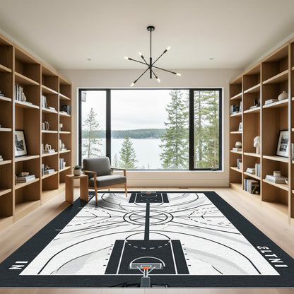 Minimalist Basketball Court Monochrome Geometric Floor Art Rug
