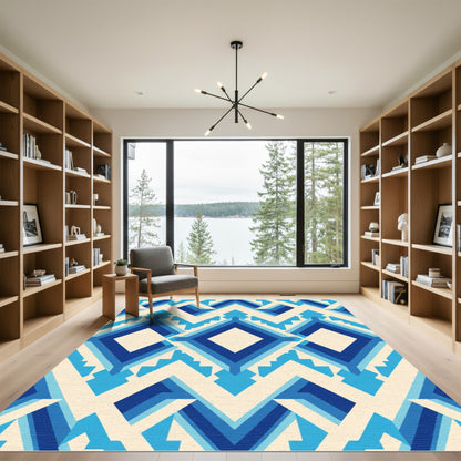 Modern Indigo Geometric Diamond Rug