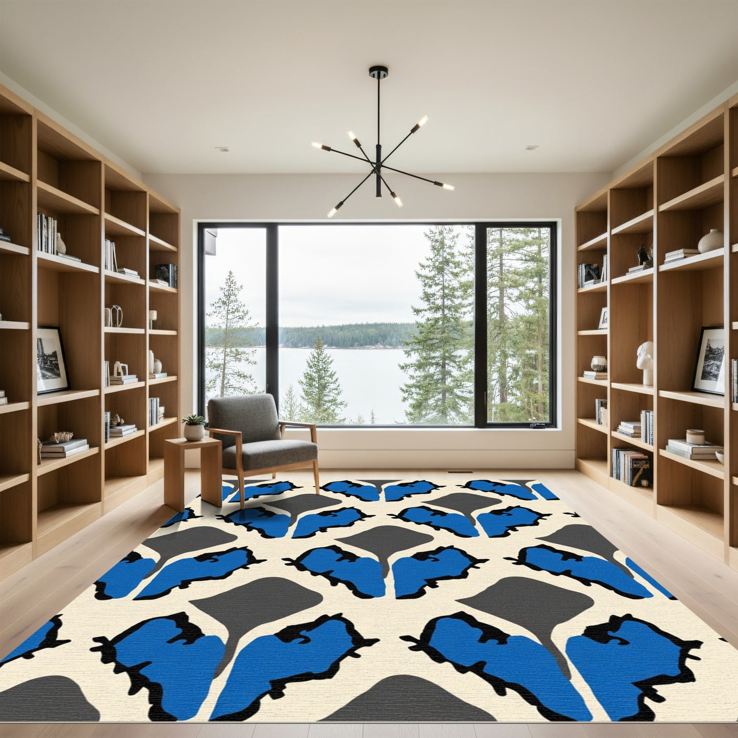 Bold Blue Abstract Heart Pattern Rug