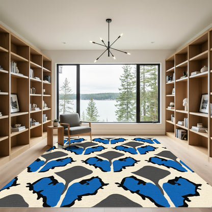 Bold Blue Abstract Heart Pattern Rug