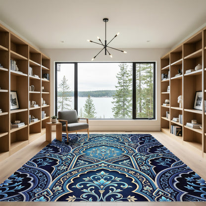 Deep Blue Orchid Arch Mandala Rug