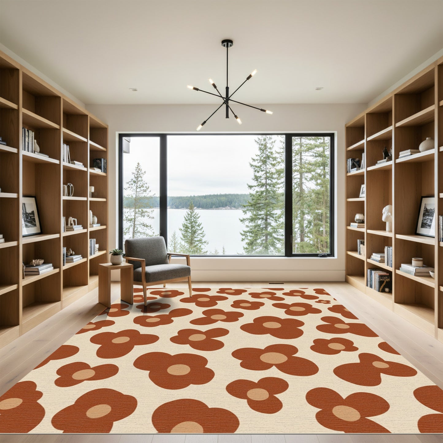 Retro Brown Abstract Floral Pattern Rug