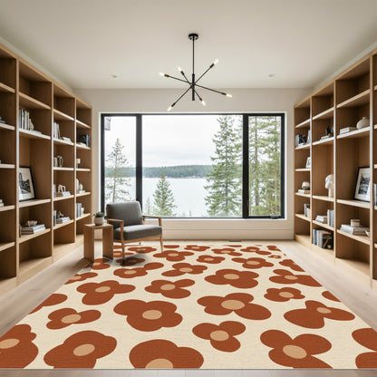 Retro Brown Abstract Floral Pattern Rug