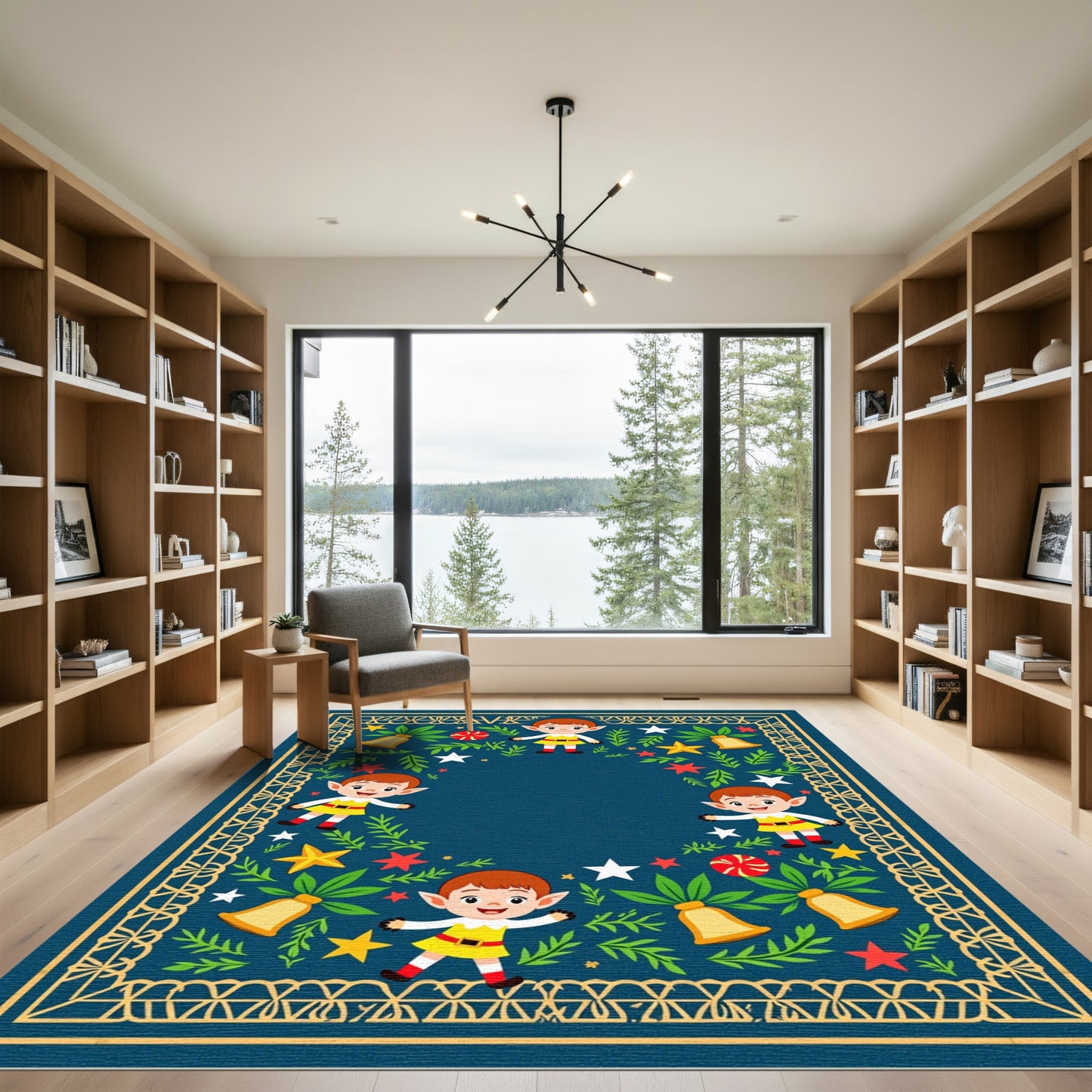 Merry Elf Christmas Border Design Rug