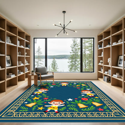 Merry Elf Christmas Border Design Rug