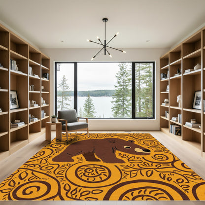 Brown Bear Foliage Swirls Rug